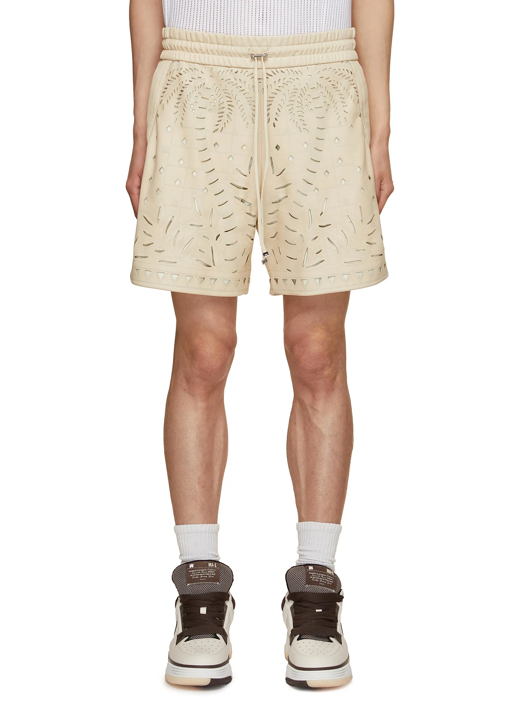 -----------AMIRI ---- ------------ ----Palm Tree Cutout Leather Shorts --