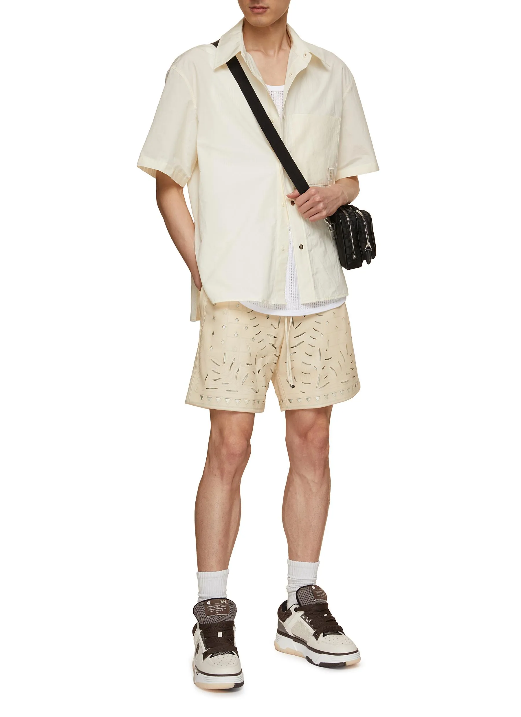 -----------AMIRI ---- ------------ ----Palm Tree Cutout Leather Shorts --