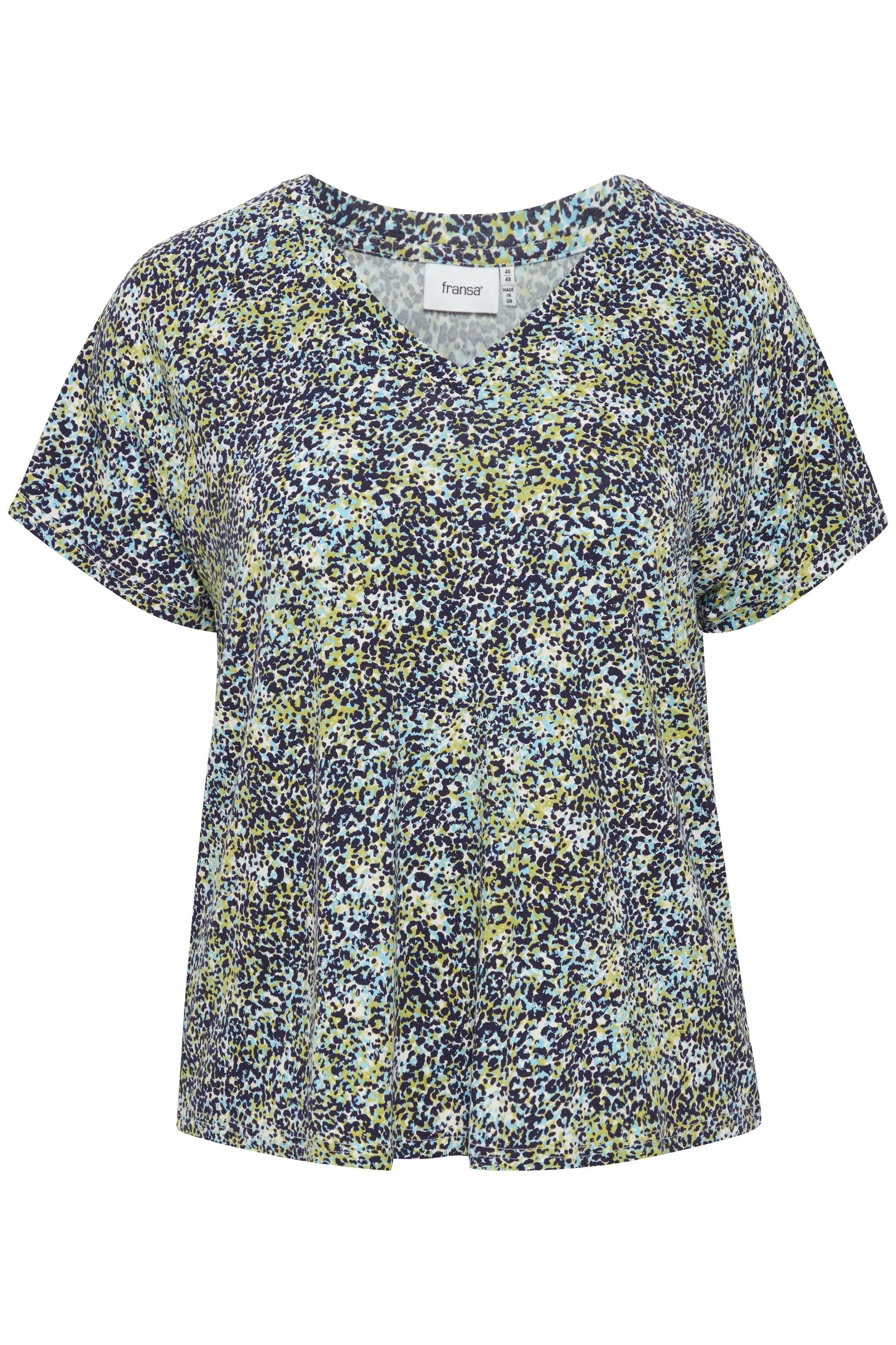 1642- V Neck Short Sleeve T-Shirt- Navy Mix- Fransa Plus