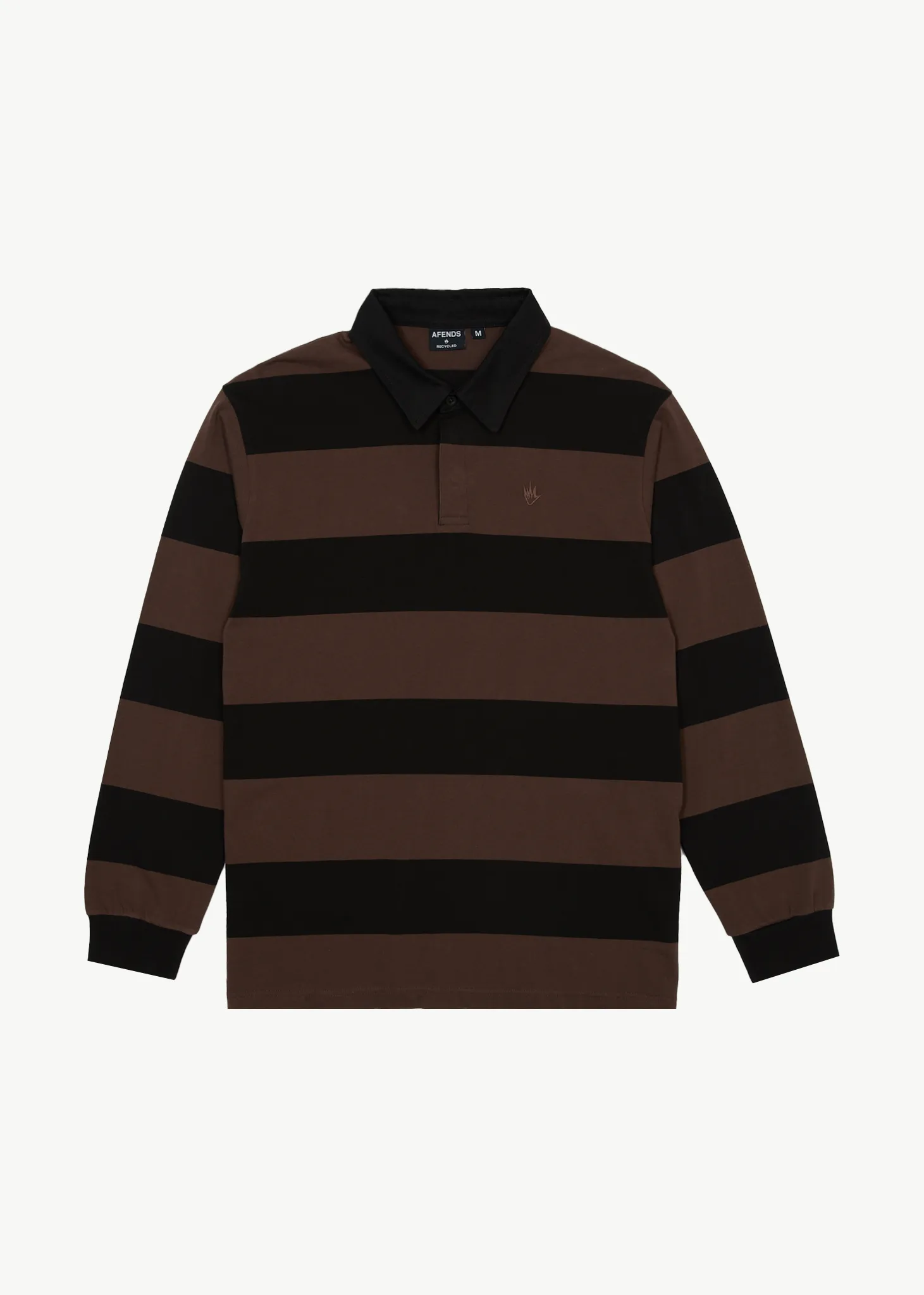 AFENDS Mens Nation - Polo Long Sleeve T-Shirt - Coffee Stripe