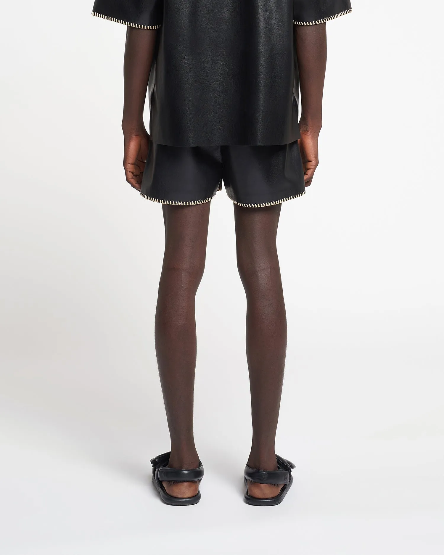 Amil - Raffia-Trimmed Okobor Alt-Leather Shorts - Black