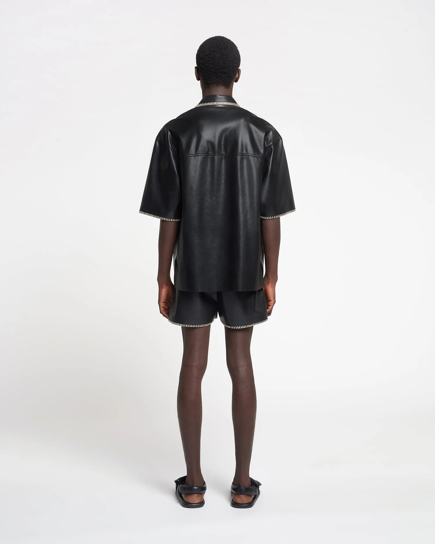 Amil - Raffia-Trimmed Okobor Alt-Leather Shorts - Black