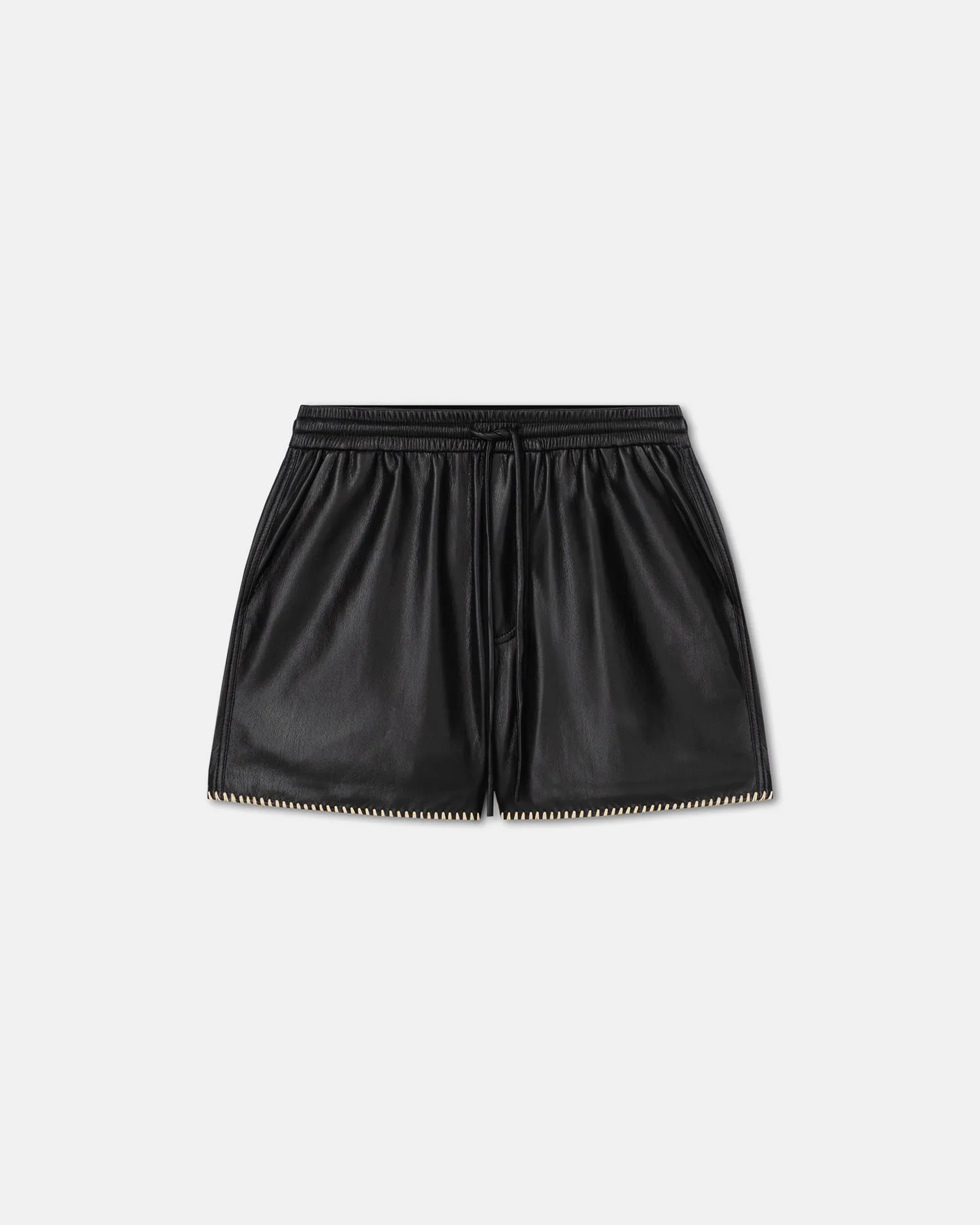 Amil - Raffia-Trimmed Okobor Alt-Leather Shorts - Black