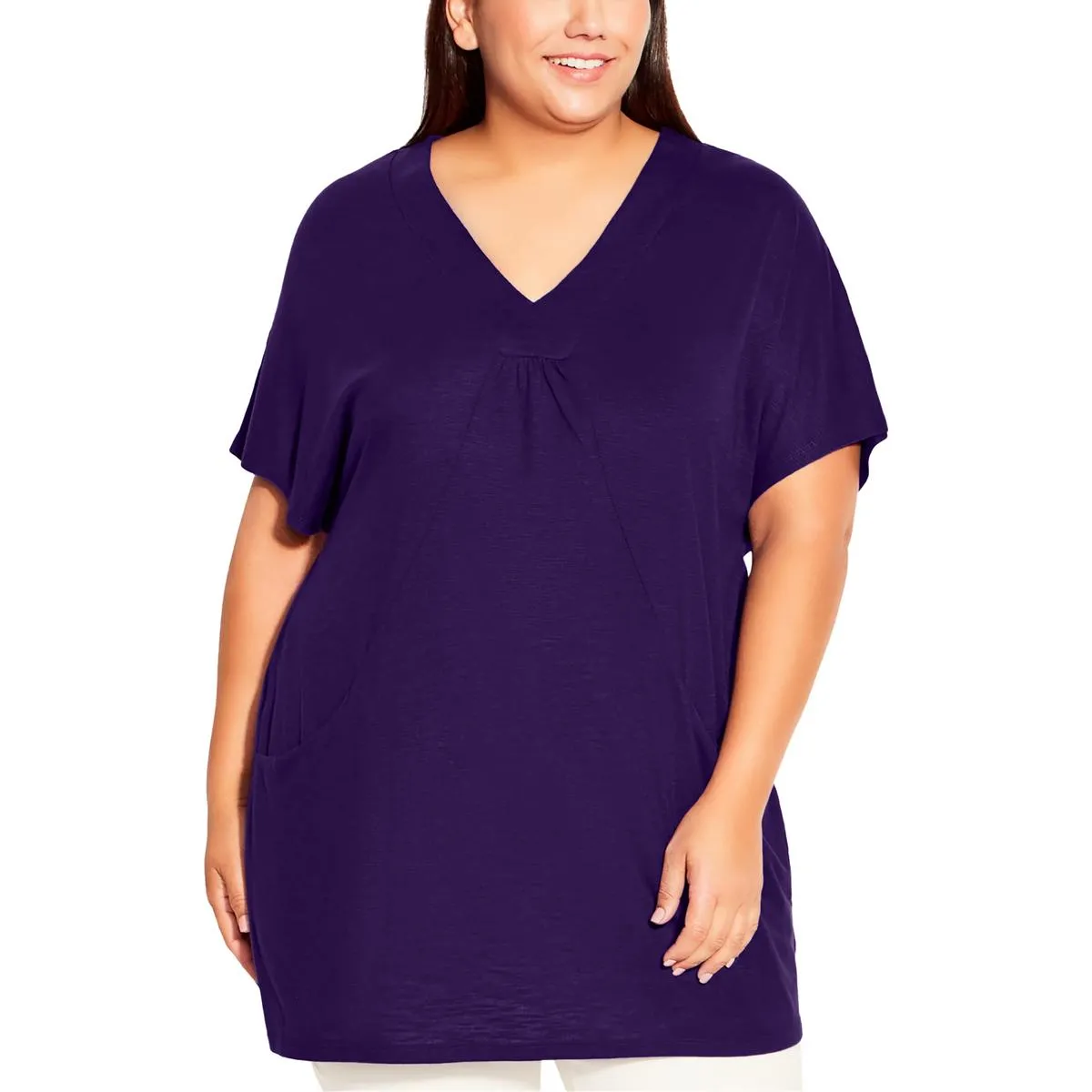 Avenue Womens Plus Short Sleeve V-Neck Tunic Top