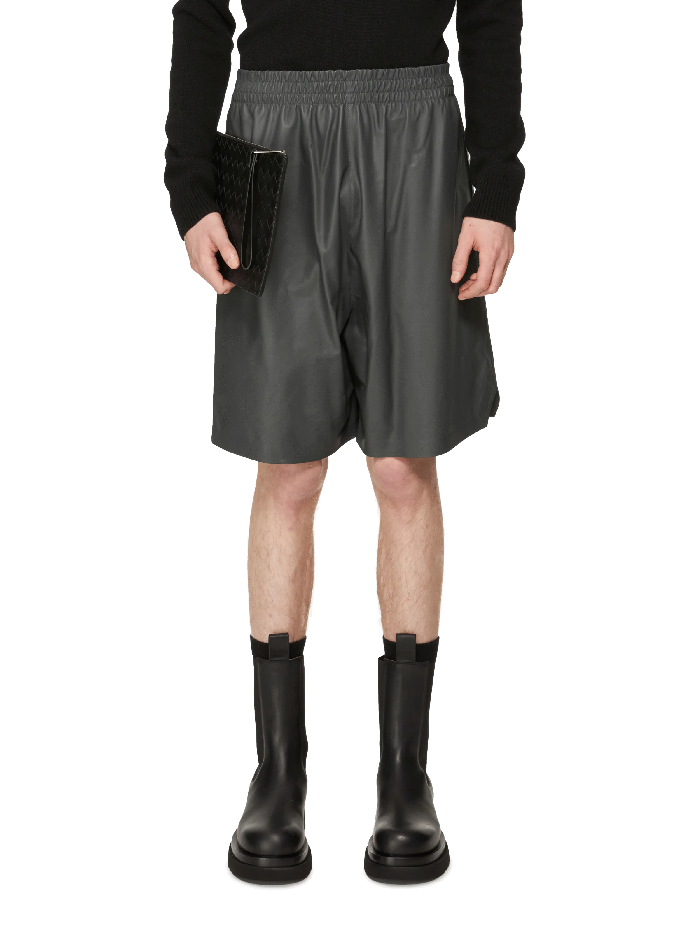 Bottega veneta  Matte Leather Shorts - Grey