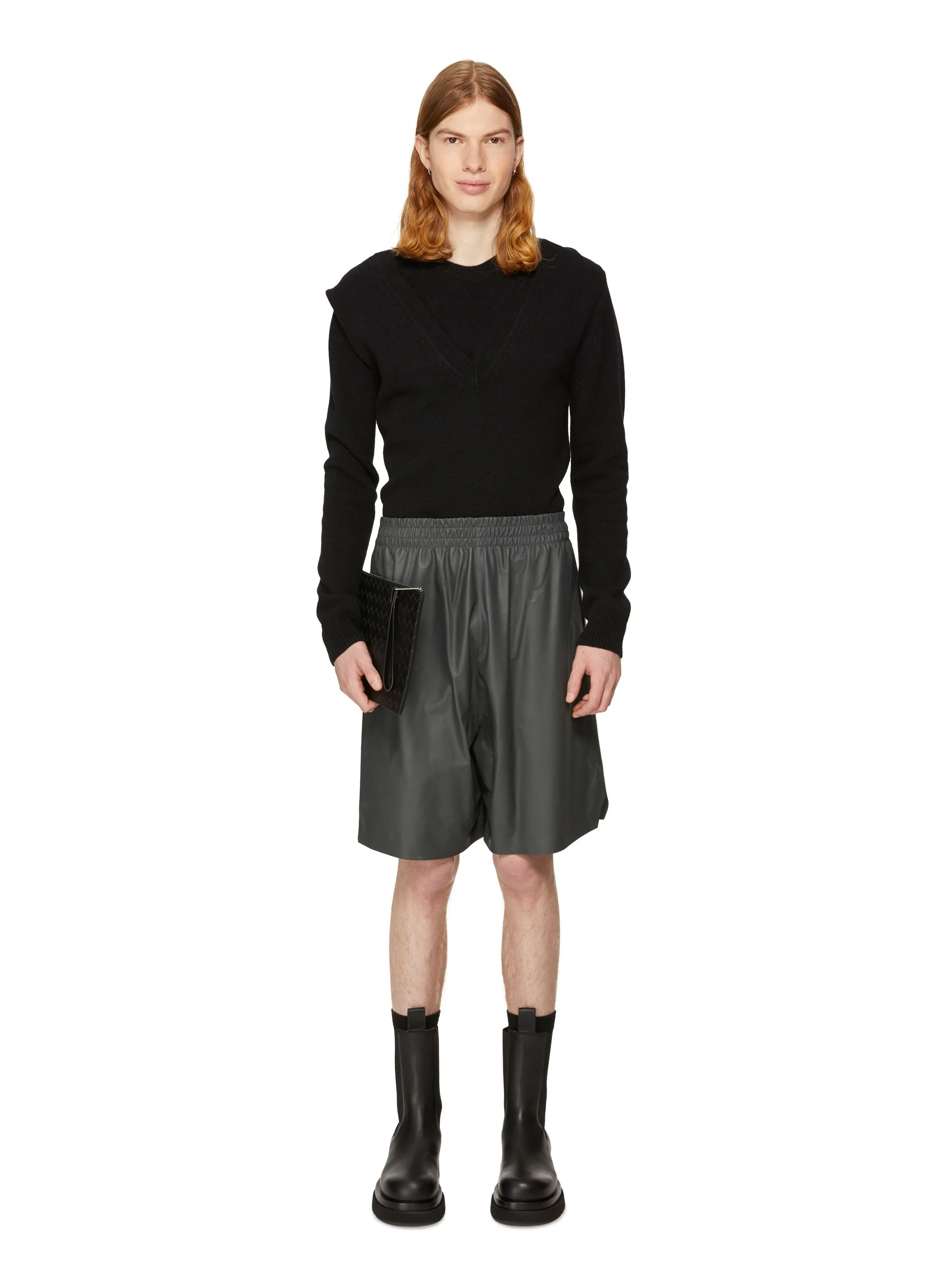 Bottega veneta  Matte Leather Shorts - Grey