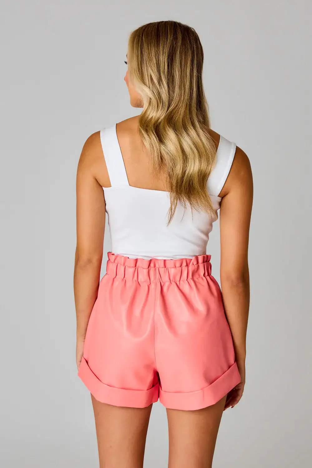 BuddyLove | PEYTON PAPERBAG VEGAN LEATHER SHORTS - CORAL