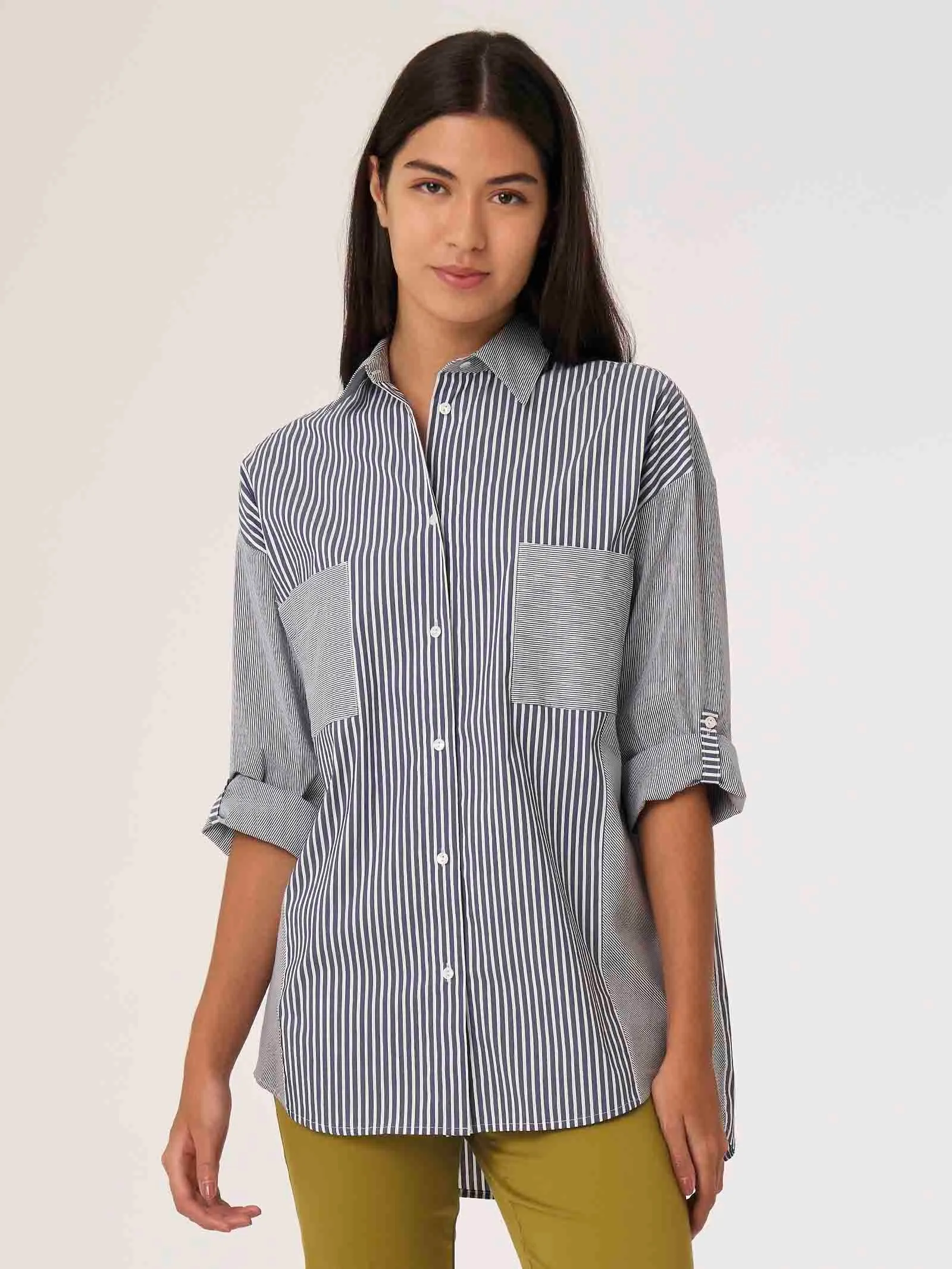 Camicia a righe in Popeline Stretch - FANT HEATHER