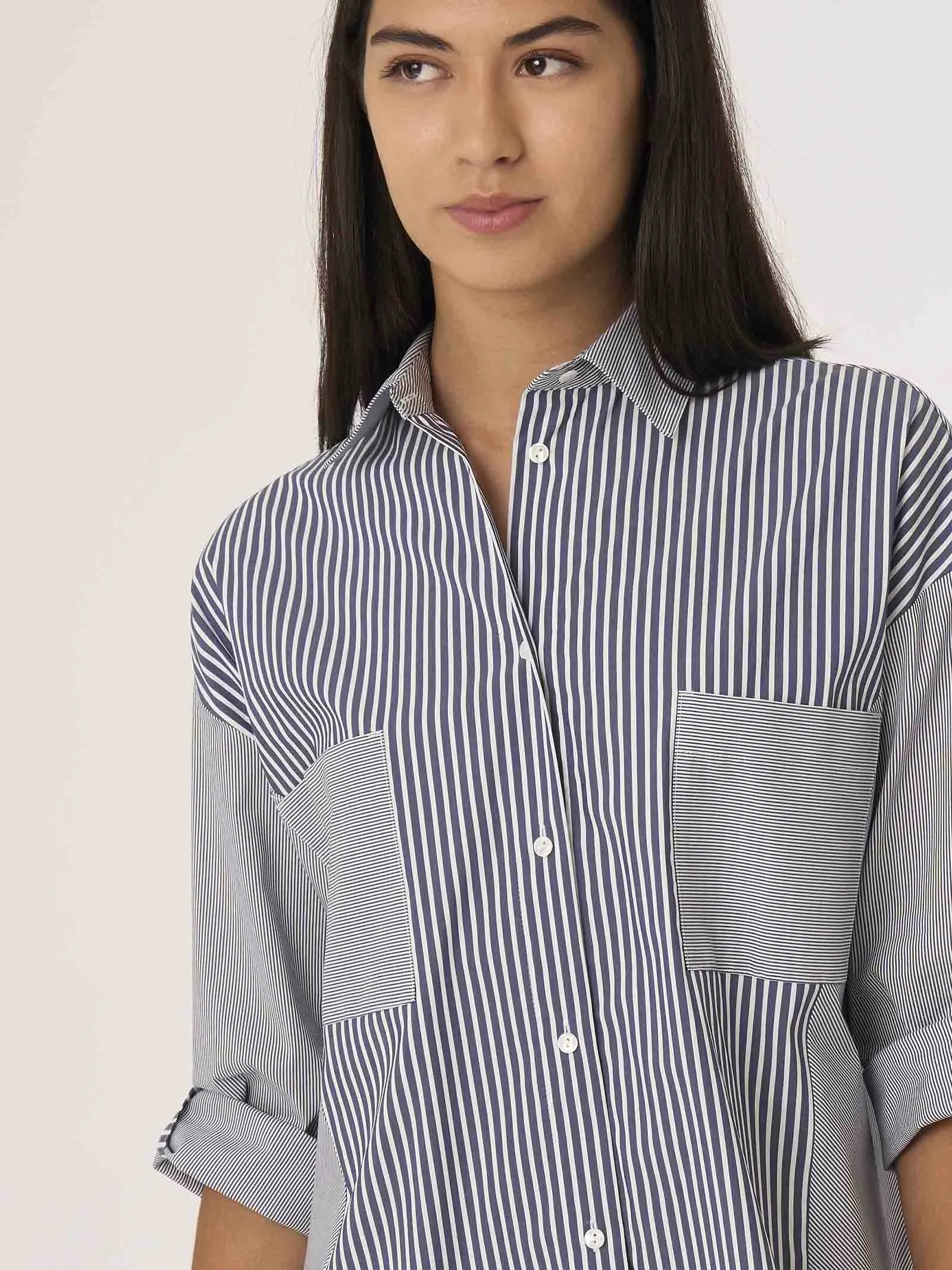 Camicia a righe in Popeline Stretch - FANT HEATHER