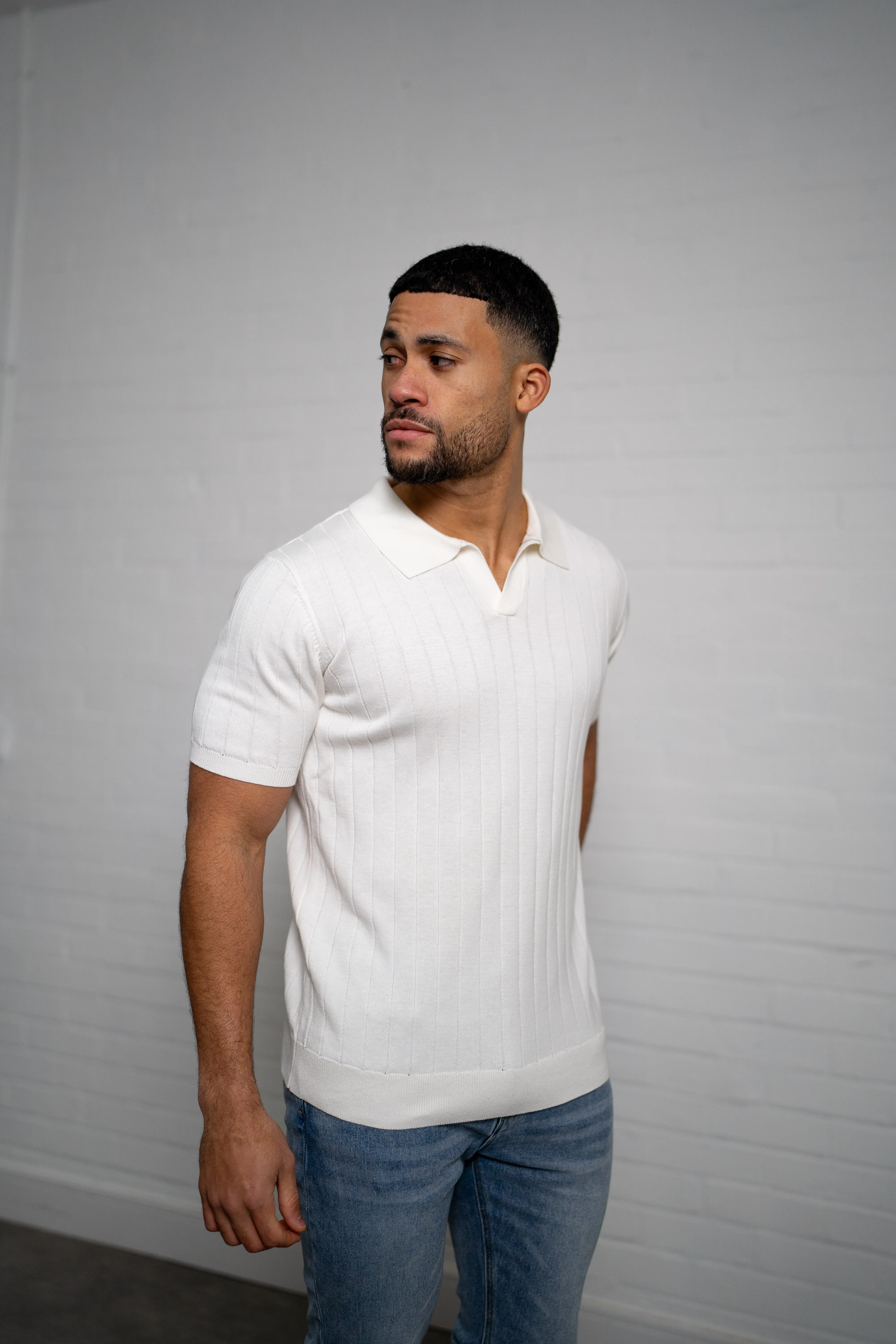 Capo Egyptian Cotton Line Cuban Collar Polo Shirt - Cream