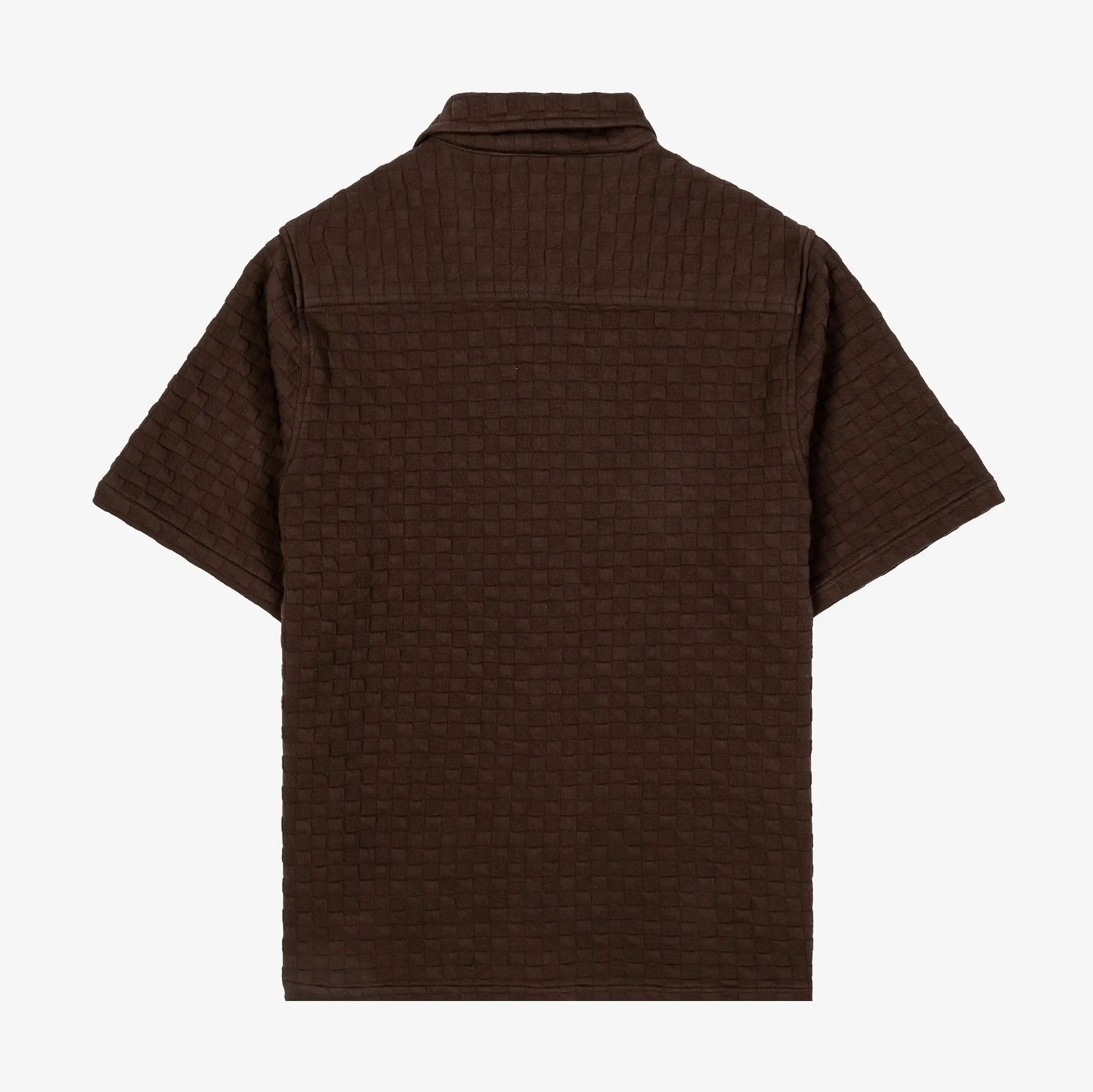 Checkered Knit Mens Short Sleeve Shirt (Brown)