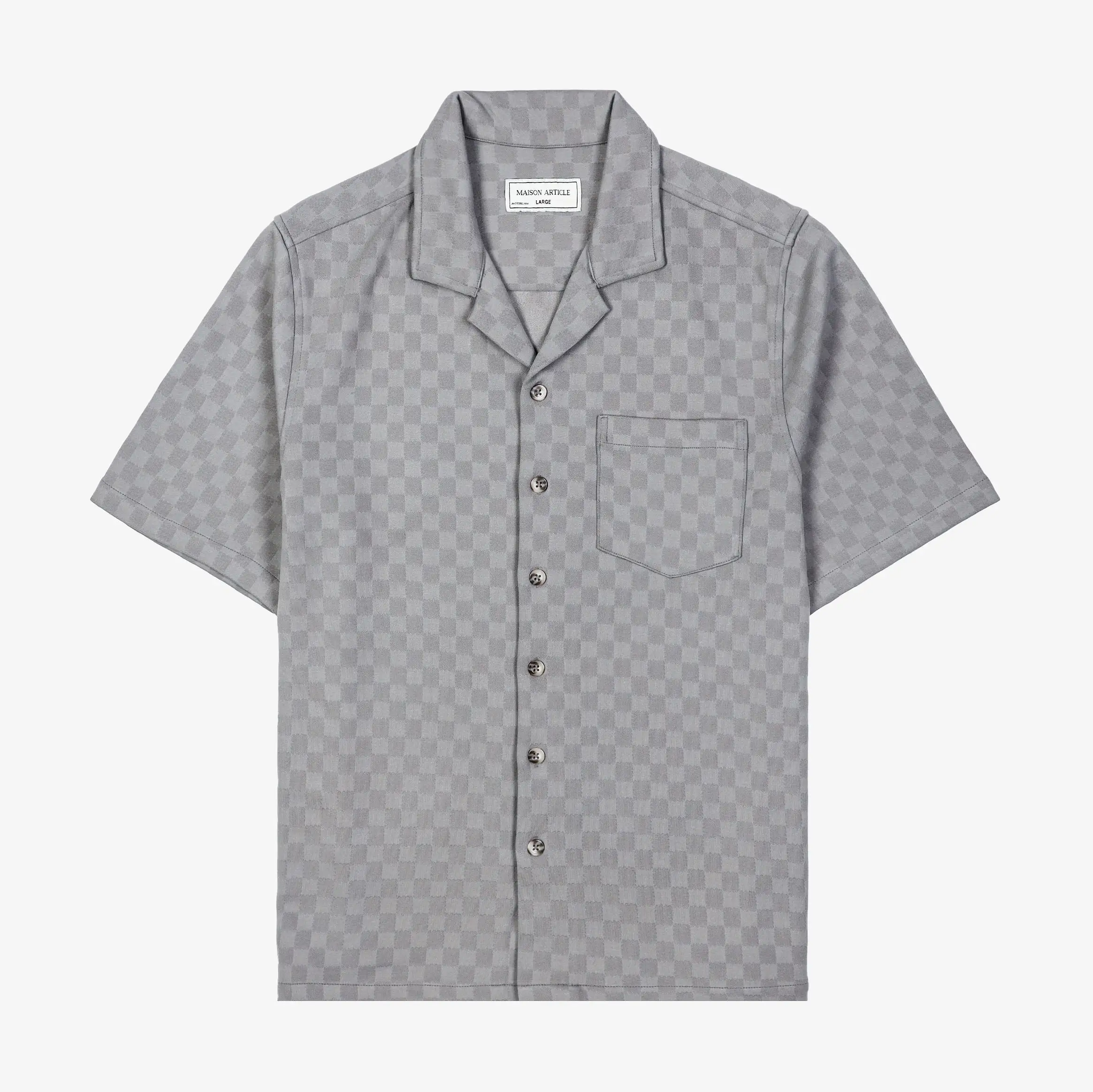 Checkered Knit Mens Short Sleeve Shirt (Grey)