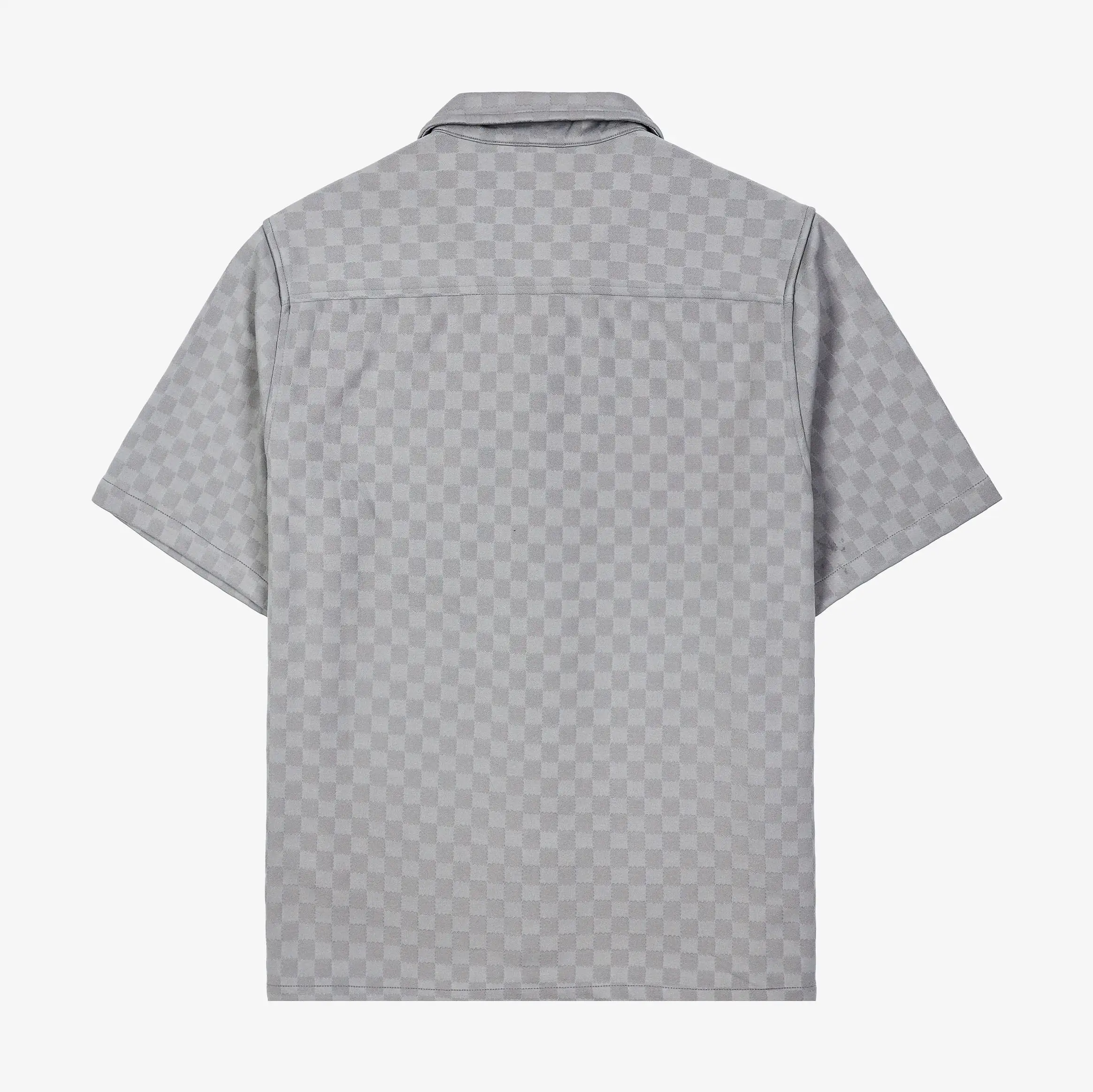 Checkered Knit Mens Short Sleeve Shirt (Grey)