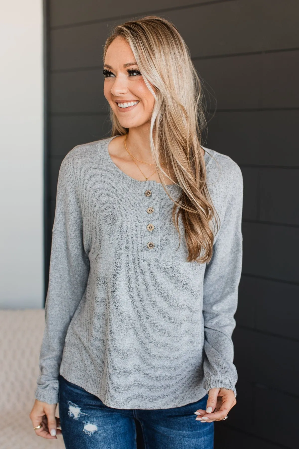 Chilling In Autumn Knit Top- Heather Grey