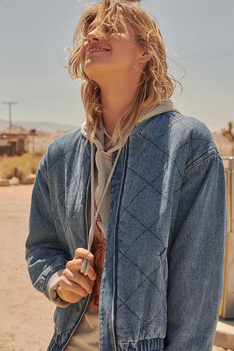 CLEARANCE-Denim Quilted Bomber