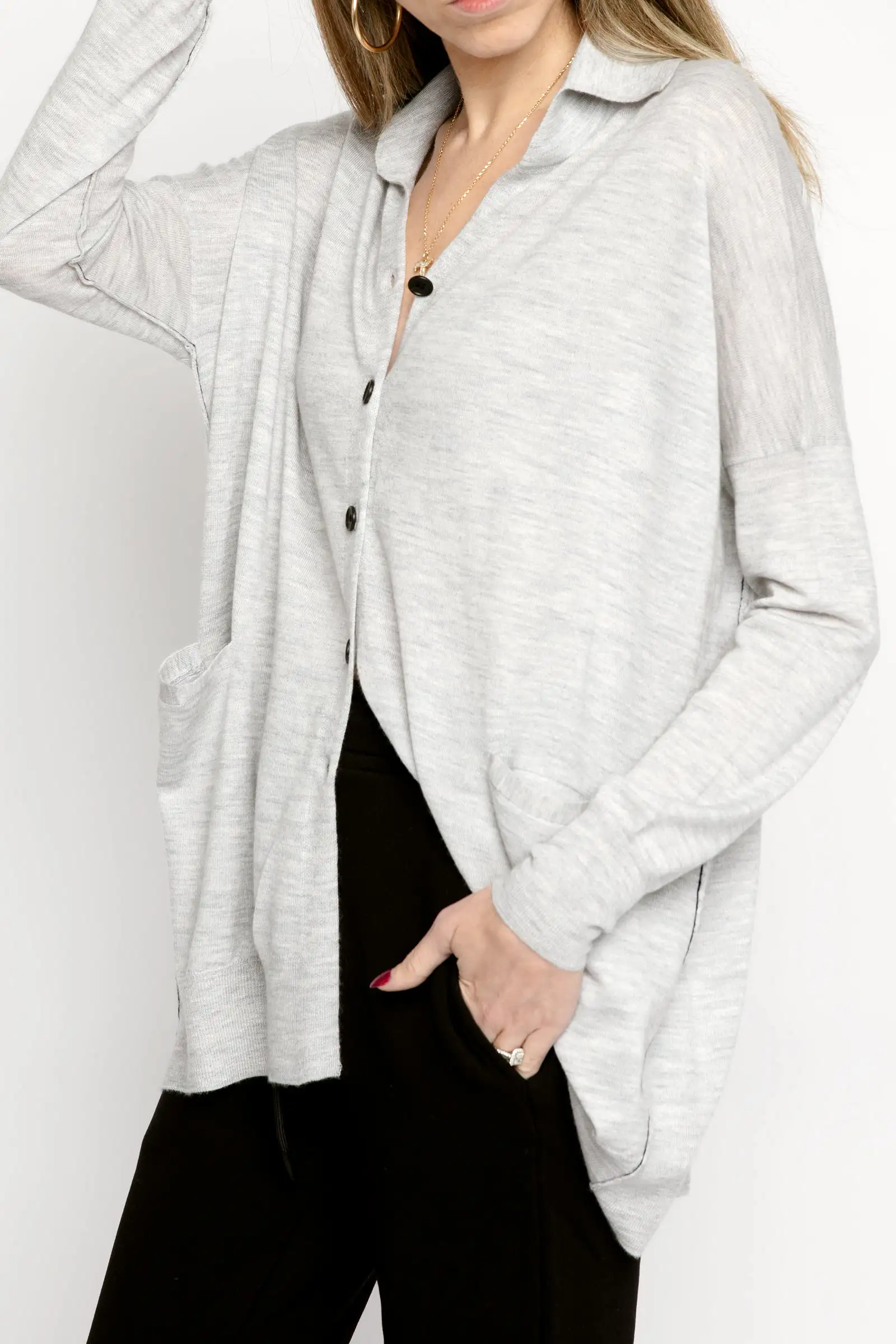 Collared Cardigan in Pale Heather Grey