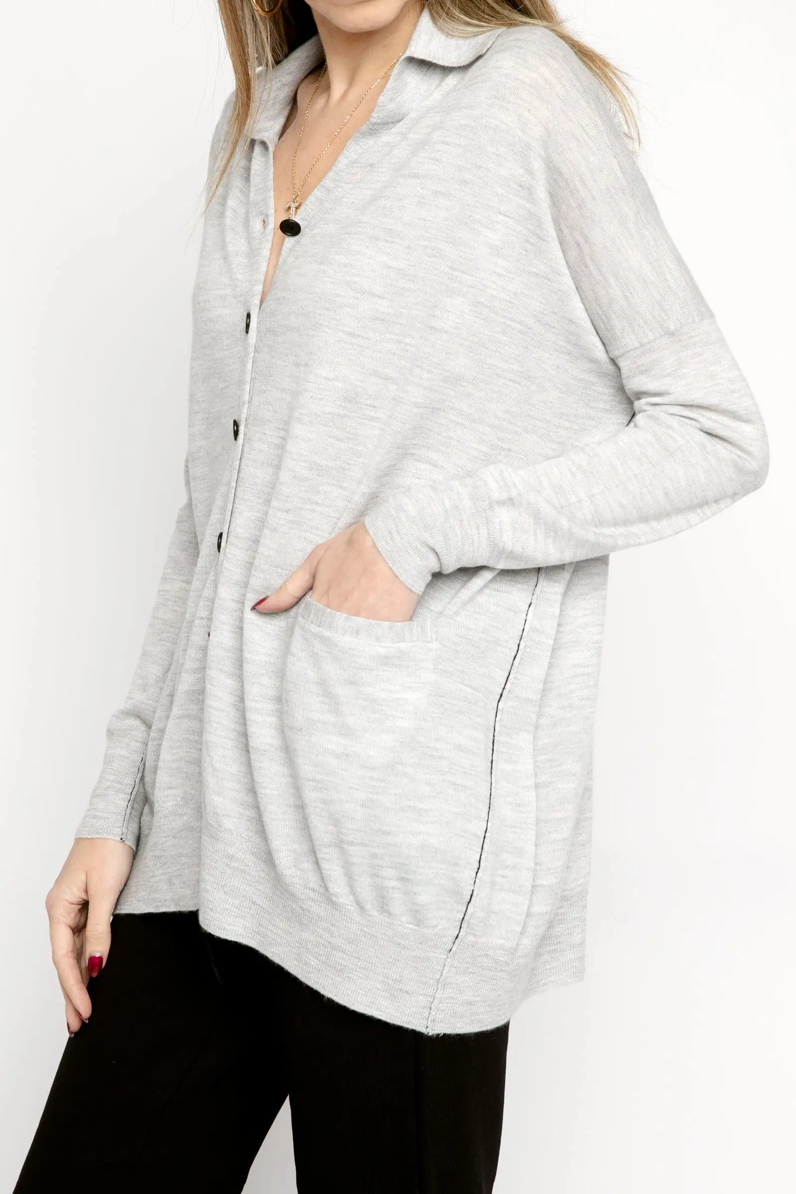 Collared Cardigan in Pale Heather Grey