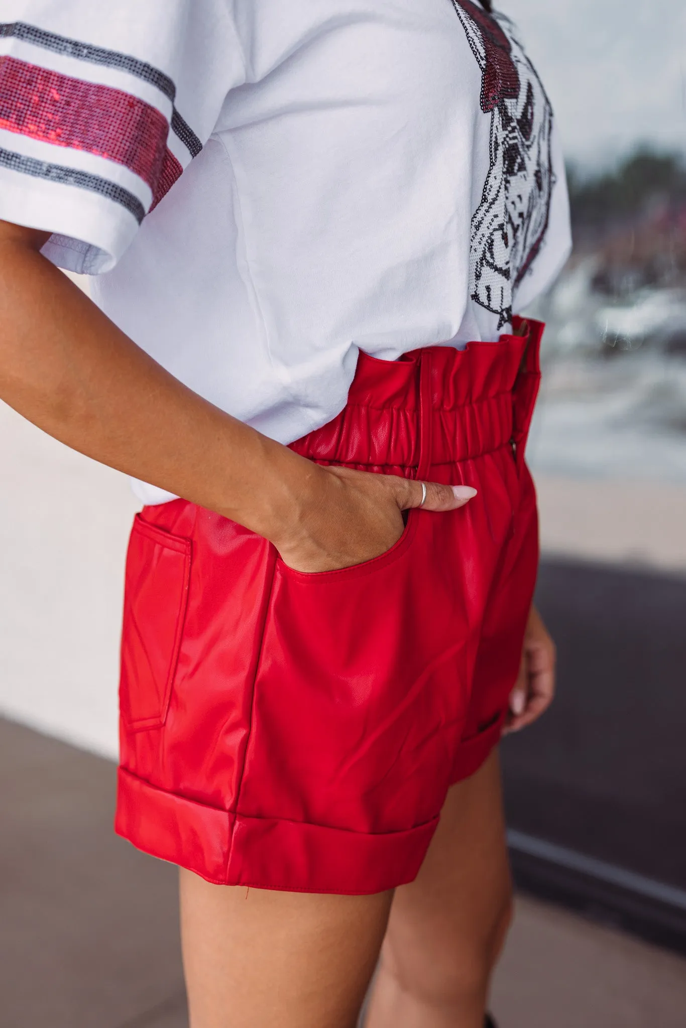 Colorful Life Red Leather Shorts