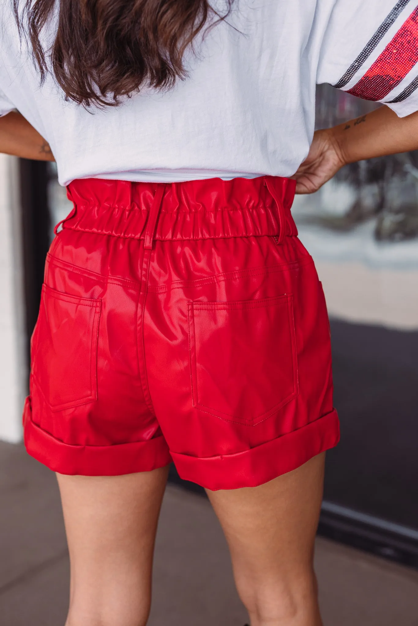 Colorful Life Red Leather Shorts