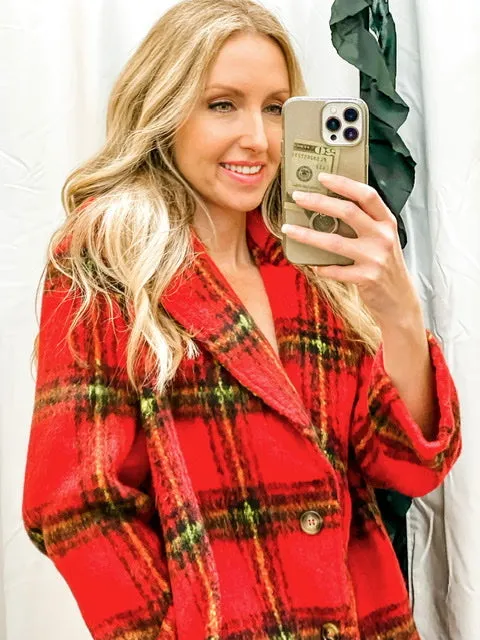 Cozy Wishes Red Plaid Winter Jacket - Red