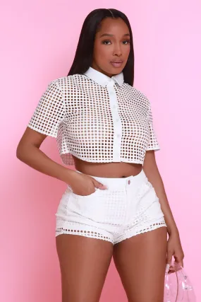 Dark Angel Faux Leather Cropped Shorts Set - White