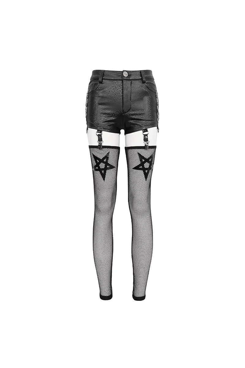 Devil Fashion - Punk Faux Leather Shorts with Net Leg Sleeves PT162 | Dark Ages