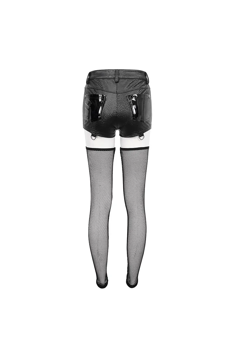 Devil Fashion - Punk Faux Leather Shorts with Net Leg Sleeves PT162 | Dark Ages