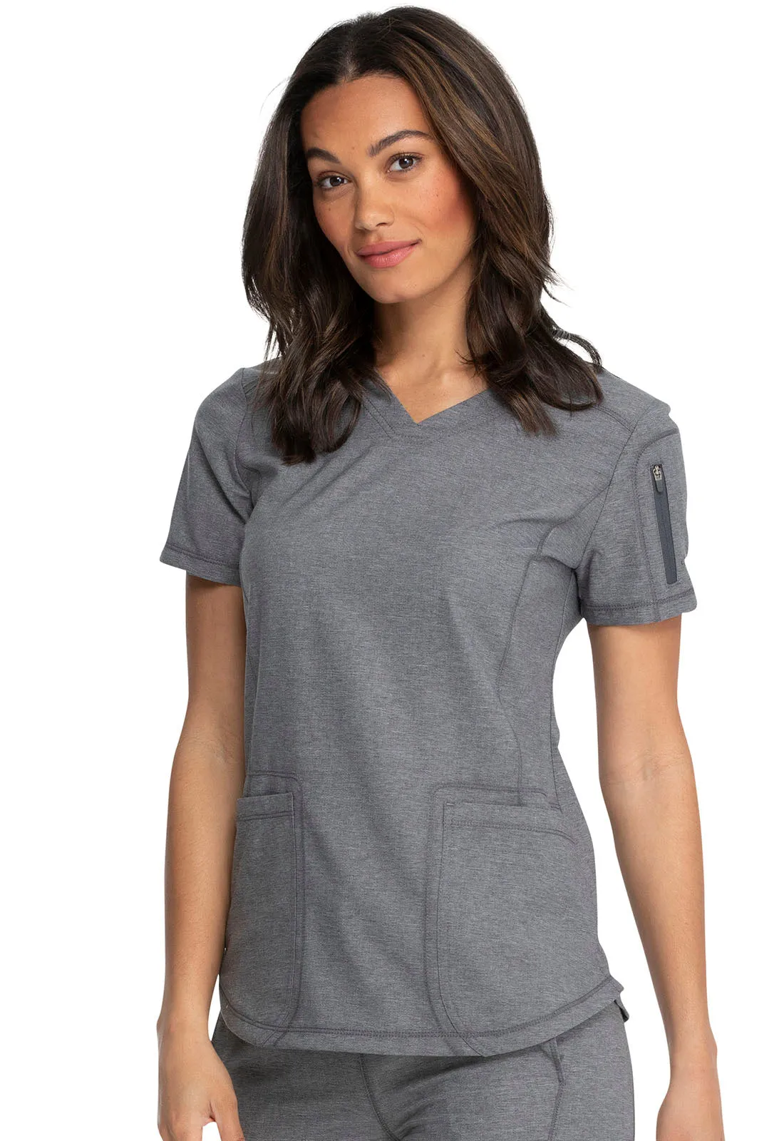 Dickies V-Neck Top in Heather Grey