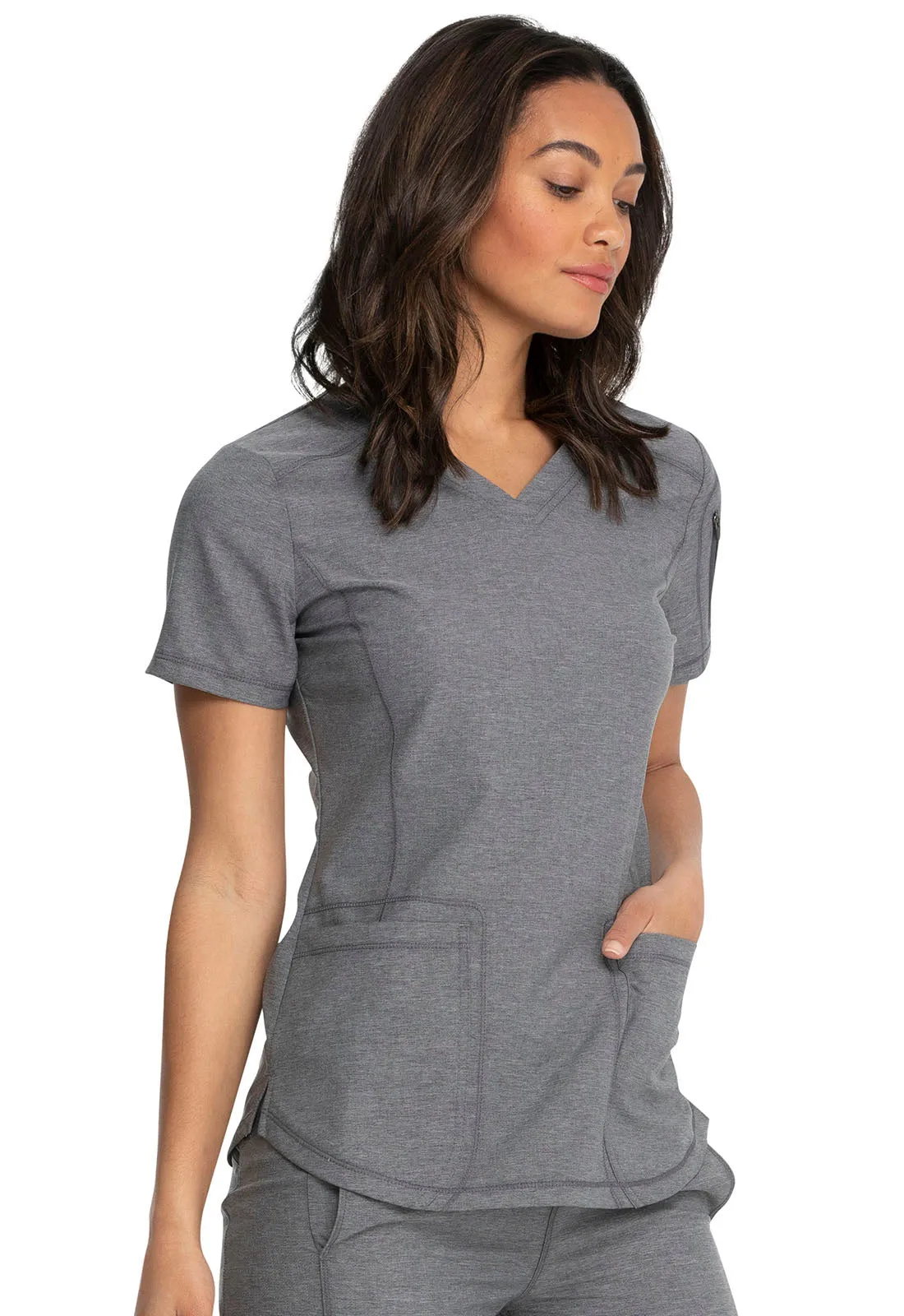 Dickies V-Neck Top in Heather Grey