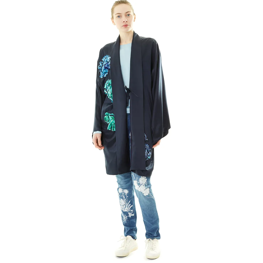 ELFREIDA SILK SHORT KIMONO NAVY