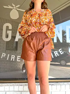 Faux Leather High Waisted Shorts - Walnut