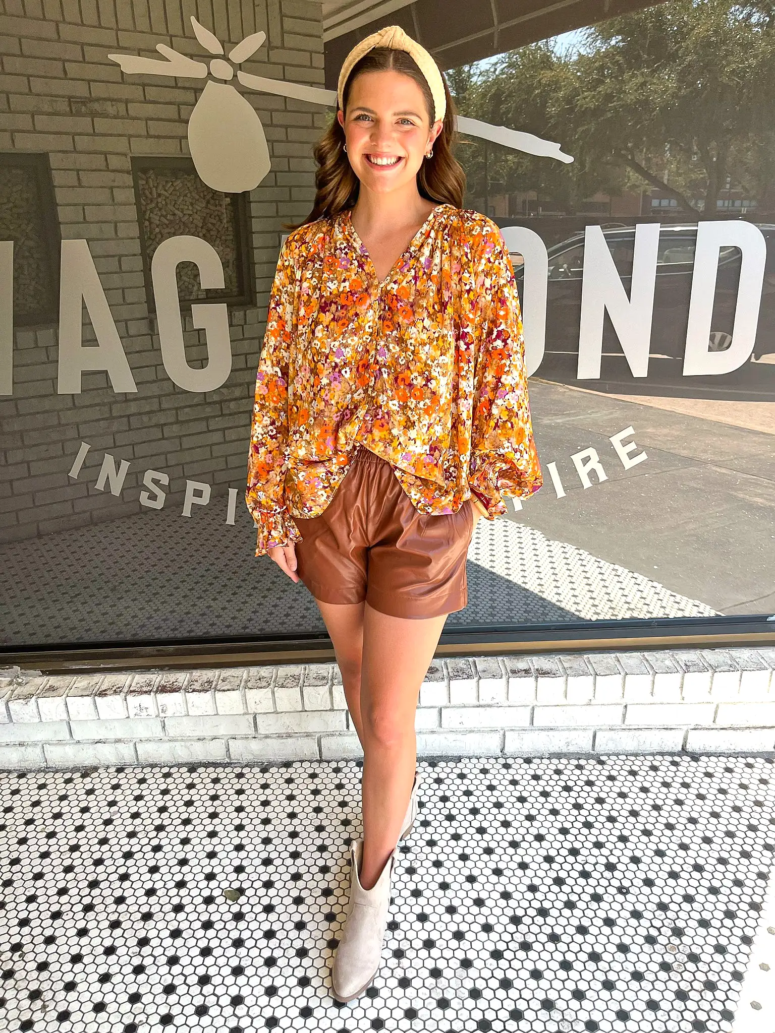 Faux Leather High Waisted Shorts - Walnut