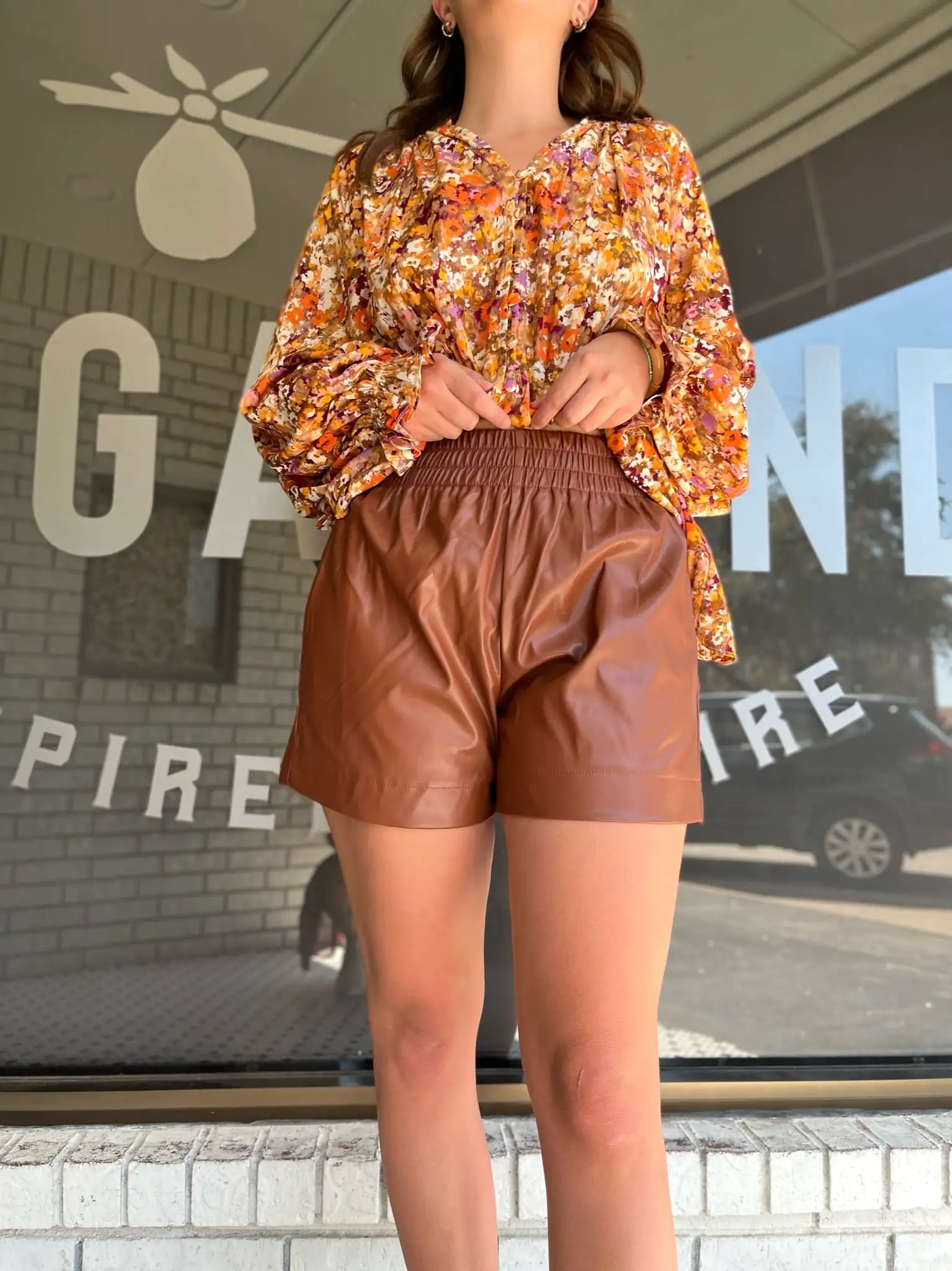 Faux Leather High Waisted Shorts - Walnut