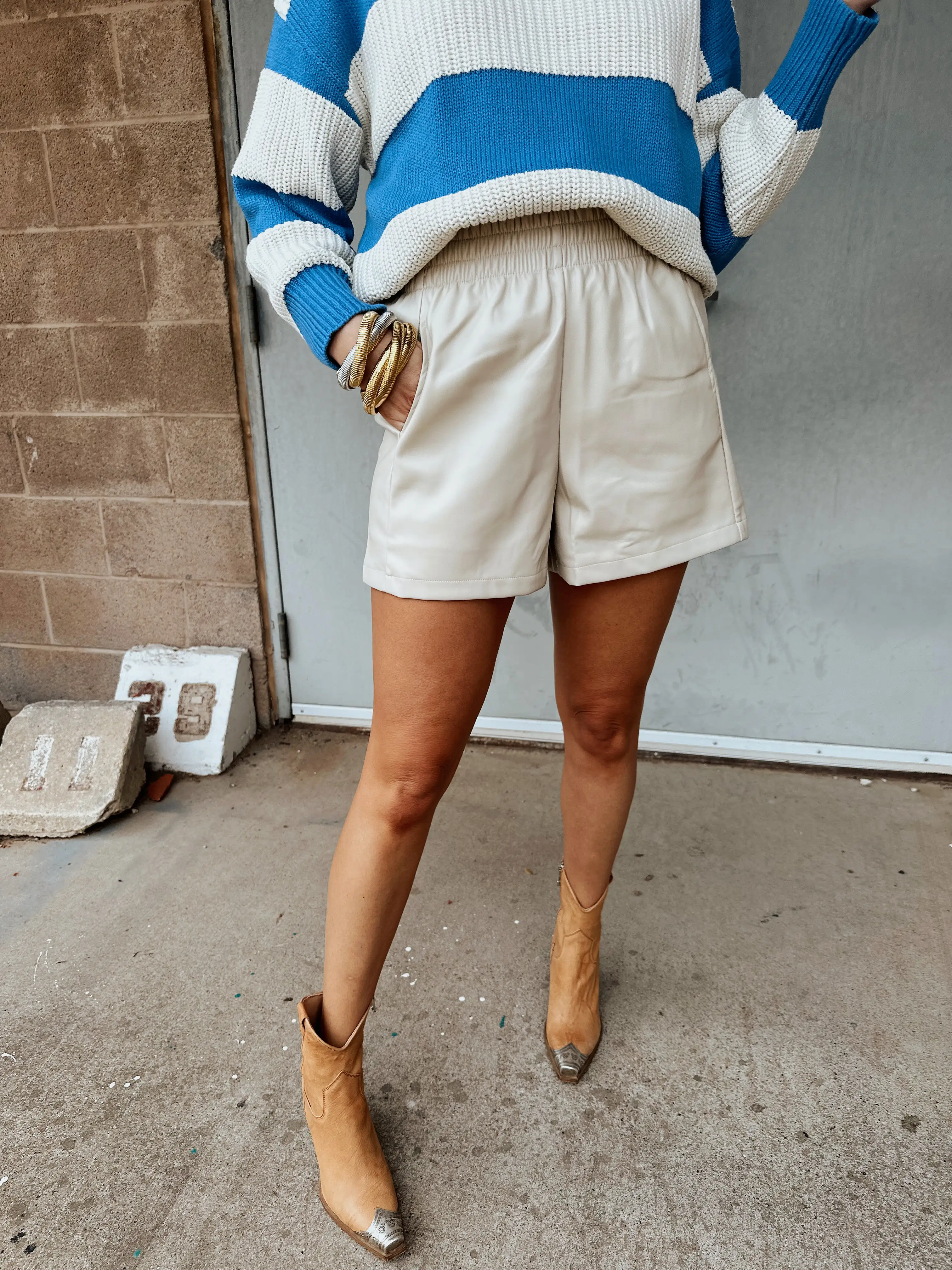 Faux Leather Shorts | Beige