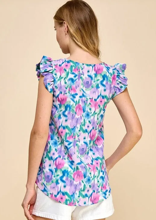 FINAL SALE - Orchid Garden Ruffle Sleeve Top