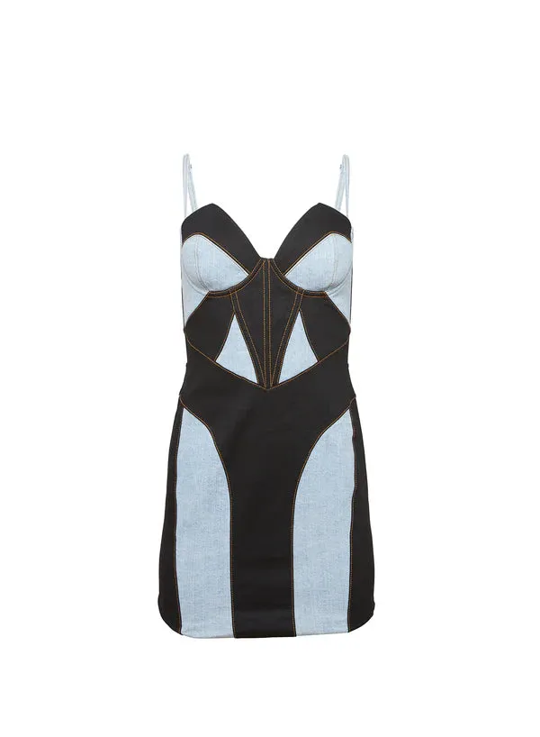 Fleur Du Mal Two Tone Denim Bustier