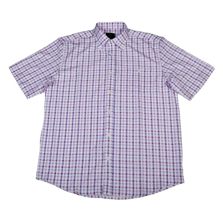 'FX Fusion' Men's Stretch Plaid Button Down - Blue / Pink