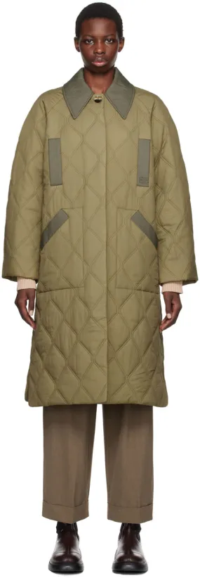 GANNI Khaki Quilted Coat