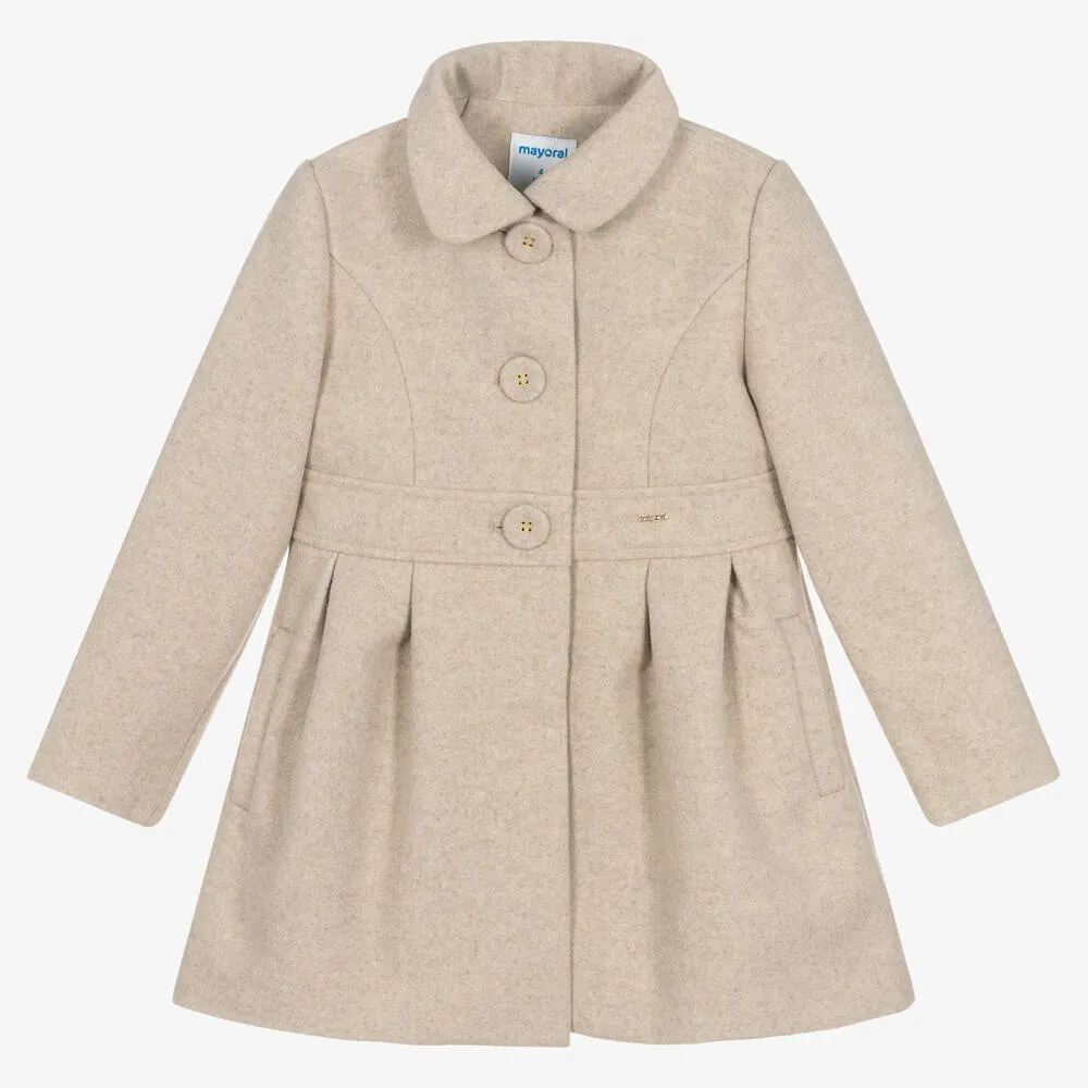 Girls Beige Felted Coat