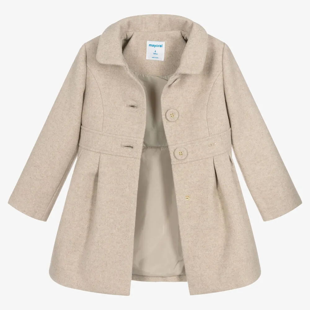 Girls Beige Felted Coat