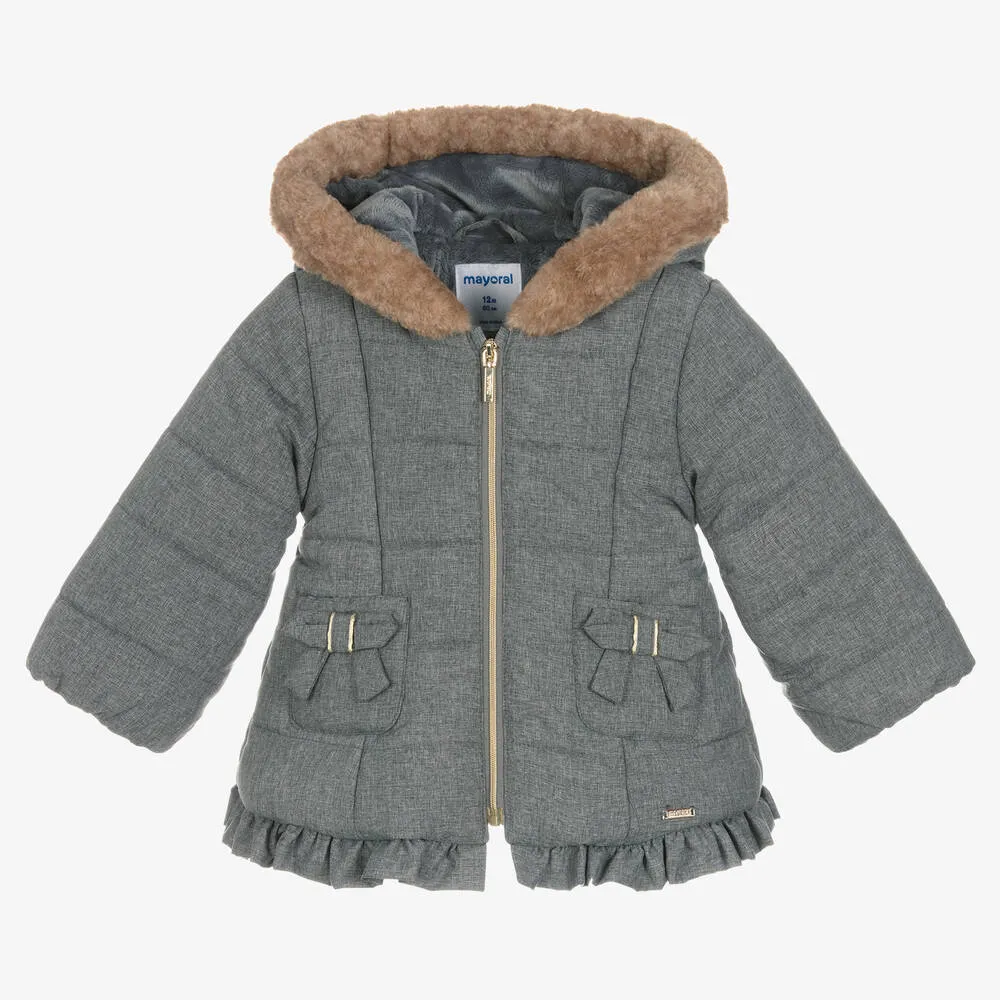 Girls Grey Puffer Coat