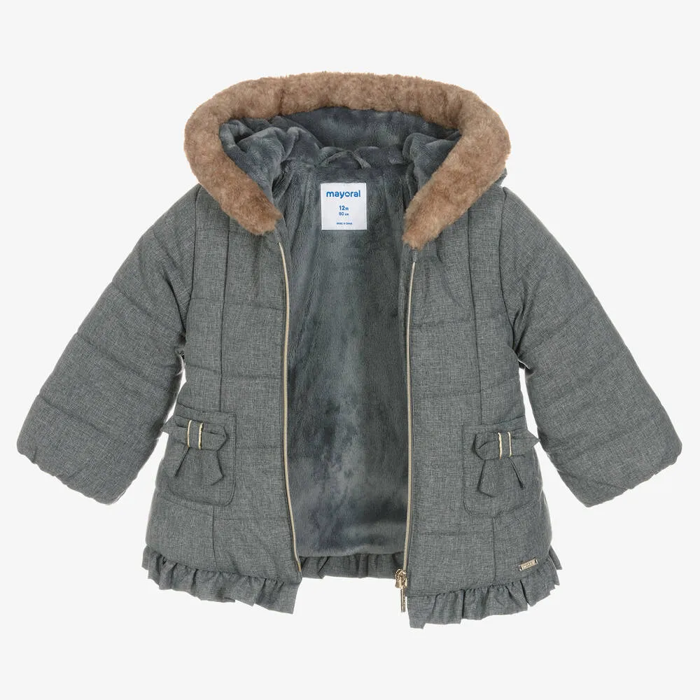 Girls Grey Puffer Coat