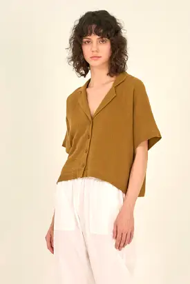 GRADE AND GATHER COTTON GAUZE SHORT SLEEVE SHIRT