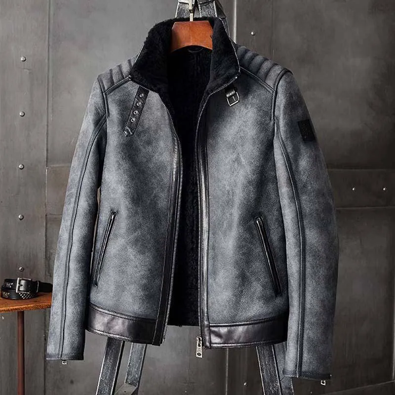 Gray b3 shearling bomber jacket