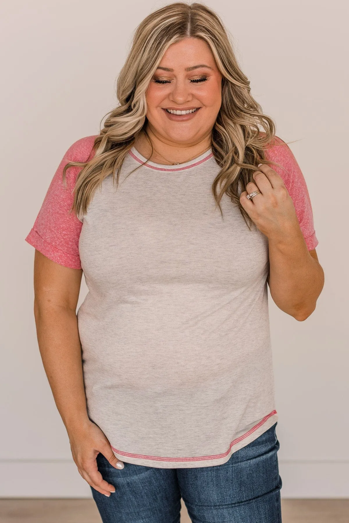 In My Favor Color Block Top- Heather Grey & Pink