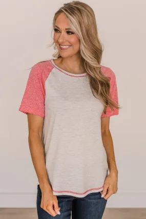 In My Favor Color Block Top- Heather Grey & Pink