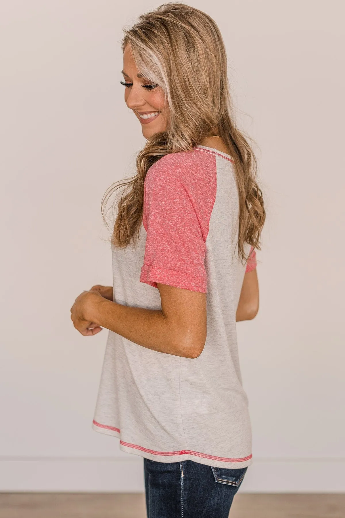 In My Favor Color Block Top- Heather Grey & Pink