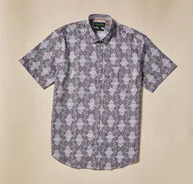 Inserch Premium Cotton Mediterranean Print Short Sleeve Shirt SS017-11 Navy