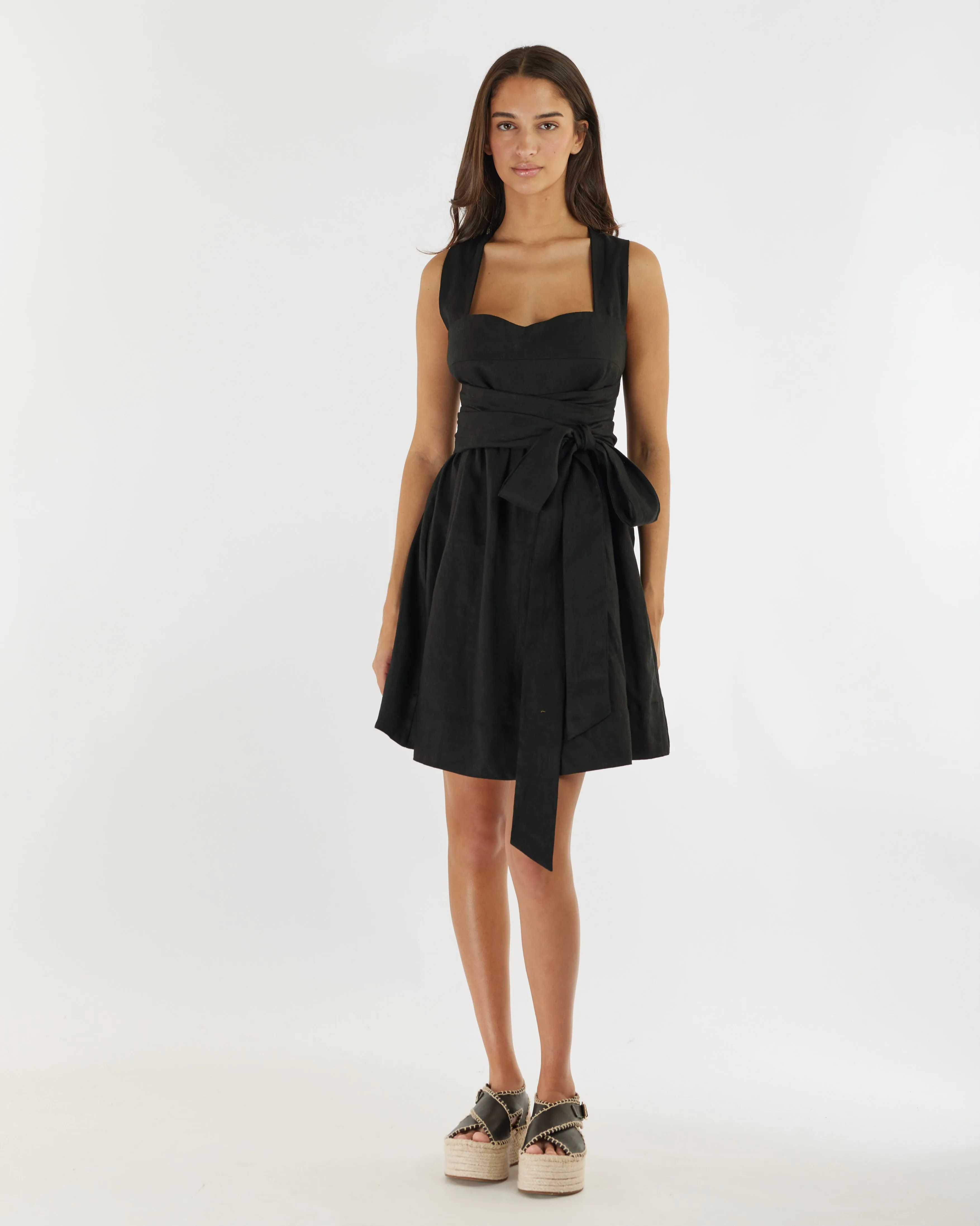 Juliette Linen Mini Dress - Black