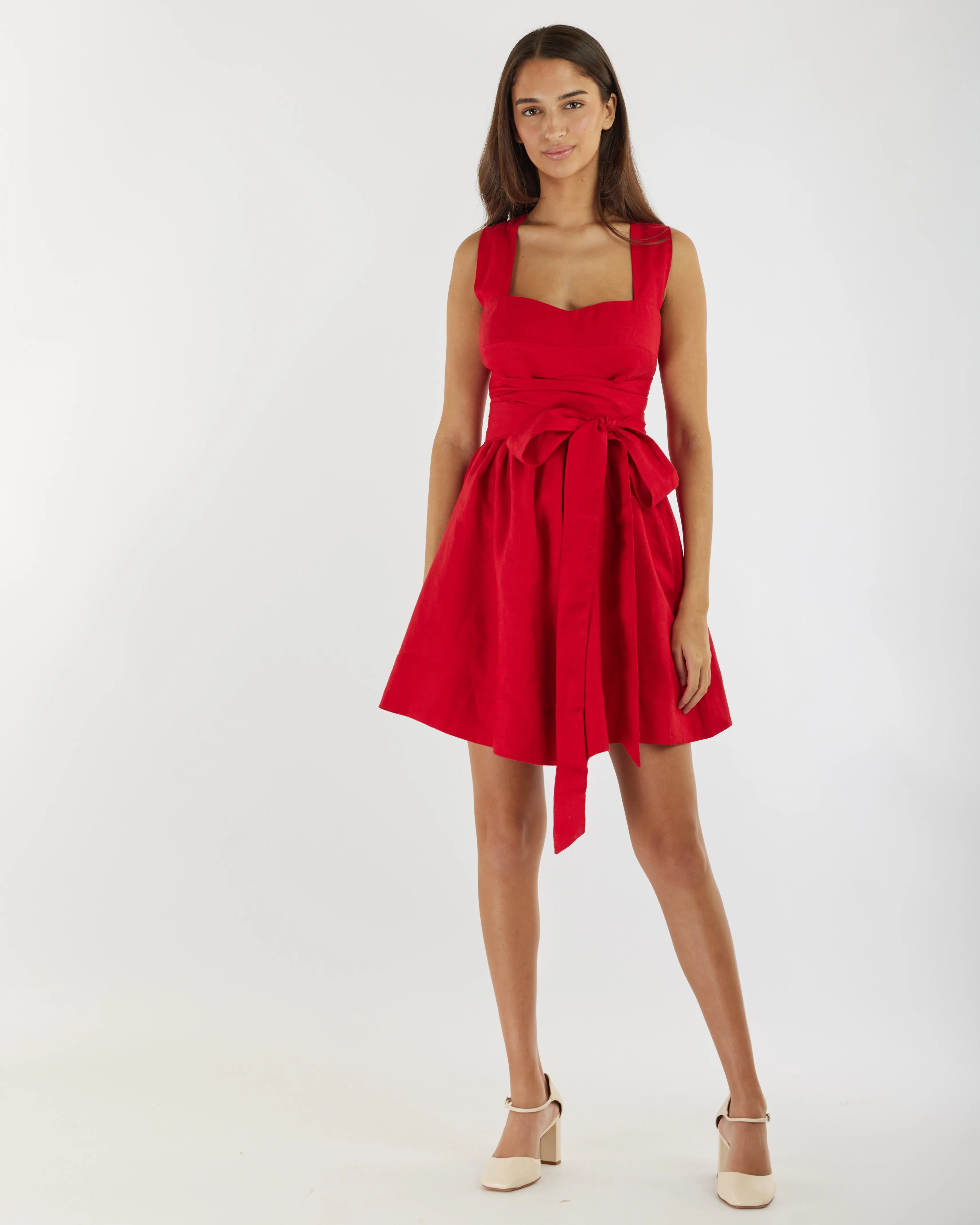 Juliette Linen Mini Dress - Red